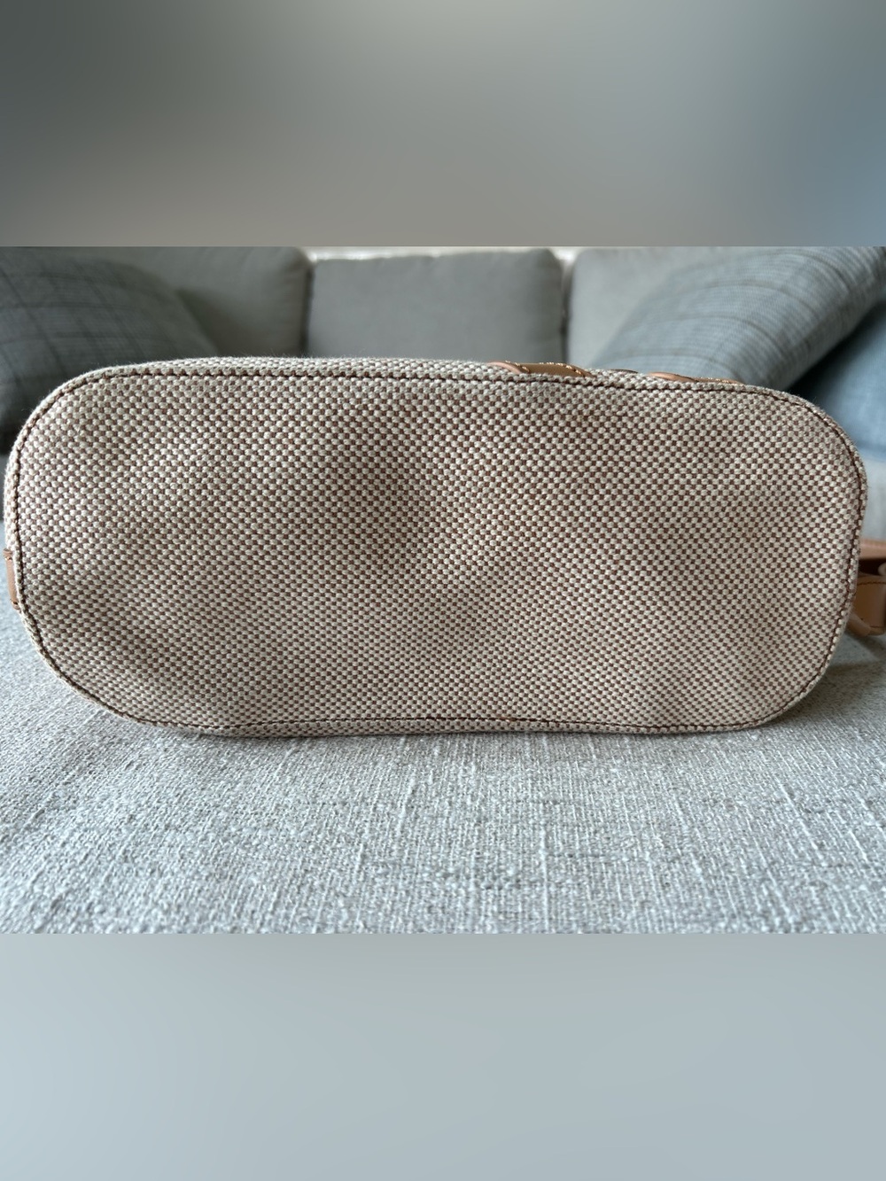 Tory Burch Neutral Canvas Backpack with Tan Leather Trim - Picture 10 of 11